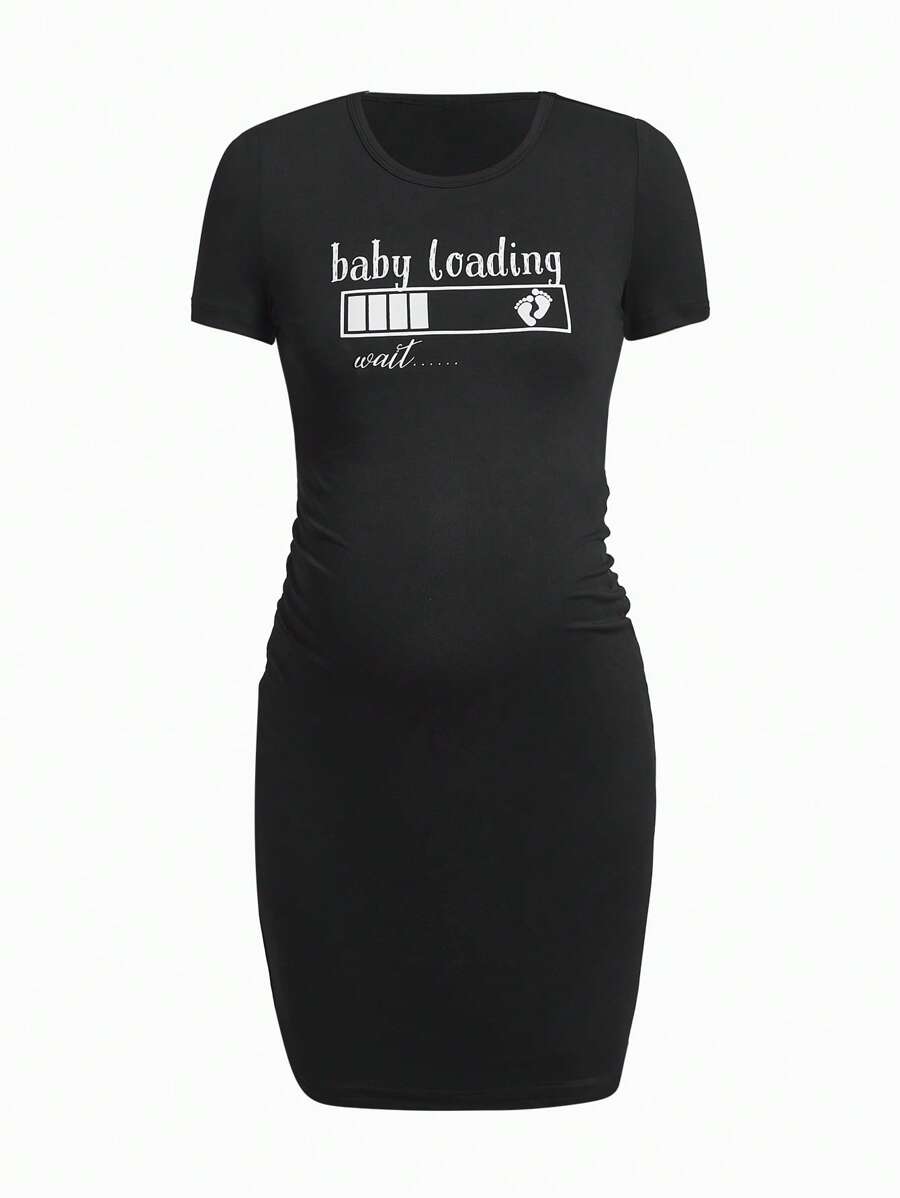 SHEIN Maternity Letter Graphic Bodycon Dress - Black - View 1