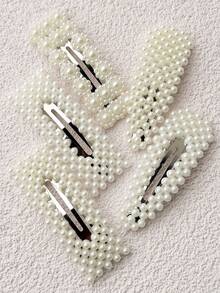 5入組人造珍珠裝飾髮夾 - 白色 - 查看 4
