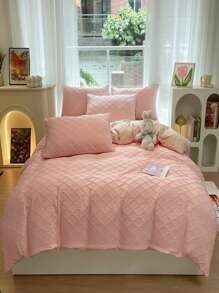 4 chi tiết hình học Bộ vỏ chăn không có chất độn, Bộ chăn ga gối polyester hiện đại cho gia đình - Hồng - Xem 3