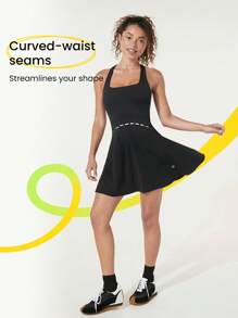 GLOWMODE Softflux Vestido Mini Deportivo Sólido Con Cintura Curva, Espalda Entrecruzada Descubierta Y Pantalones Cortos Incluidos