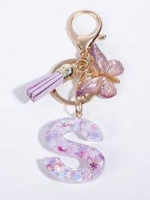 蝴蝶和字母吊飾鑰匙扣，適合禮品、皮夾、書包、背包和挎包 - 紫色 - 查看 3