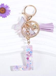 蝴蝶和流蘇墜飾鑰匙圈 - 紫色 - 查看 2