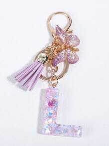 蝴蝶和流蘇墜飾鑰匙圈 - 紫色 - 查看 3