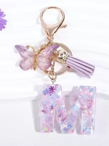Boho Butterfly & Tassel Charm Keychain Car Accessories Bag Charm School - Purple - View 1