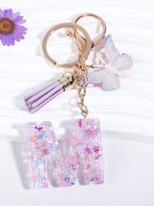 Boho Butterfly & Tassel Charm Keychain Car Accessories Bag Charm School - Purple - View 2