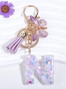 Llavero con mariposa & con diseño de fleco - Morado - Ver 1