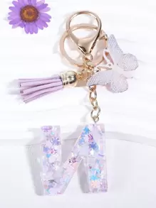 Llavero con mariposa & con diseño de fleco - Morado - Ver 2