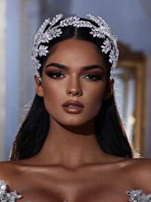 1pc Women Rhinestone Decor Glamorous Bridal Headband For Wedding Party - Silver - View 1