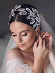 1pc Women Rhinestone Decor Glamorous Bridal Headband For Wedding Party - Silver - View 3