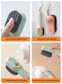 软毛清洁刷，可与液体一起使用，长柄，适用于鞋子、衣服、擦洗板、家用清洁工具