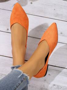 女士舒服尖頭一腳蹬時尚戶外仿麂皮芭蕾舞鞋 - 橘色 - 查看 1