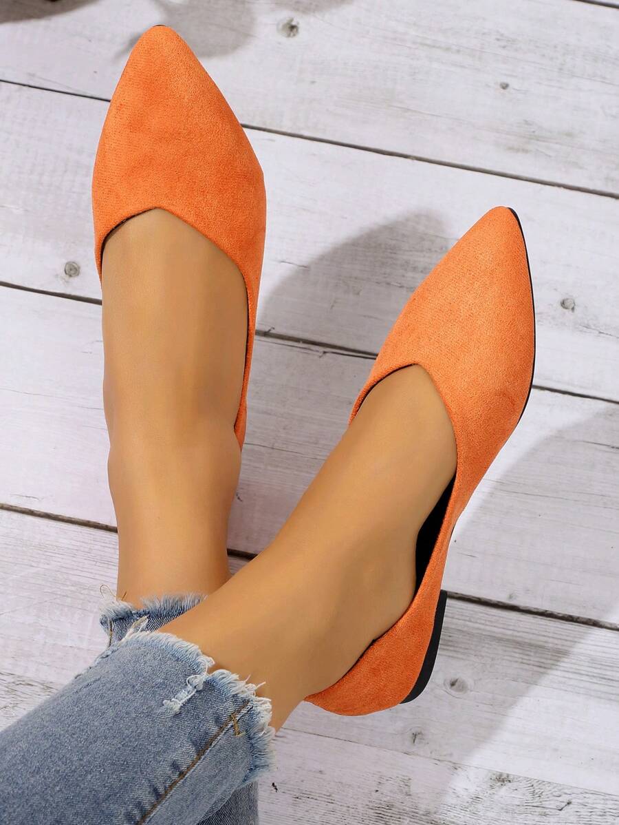 女士舒服尖頭一腳蹬時尚戶外仿麂皮芭蕾舞鞋 - 橘色 - 查看 1