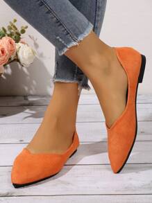 女士舒服尖頭一腳蹬時尚戶外仿麂皮芭蕾舞鞋 - 橘色 - 查看 2