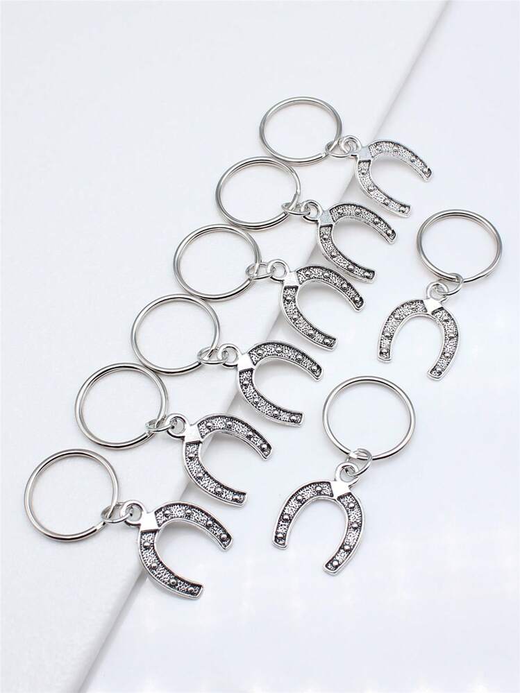 派对用品 8 件套 23x18mm 马蹄铁吊坠钥匙扣 20mm 外径圆形金属丝钥匙圈 无链钥匙扣 汽车配件 包包挂饰 背包 适合上学 可爱哥特风 Y2K 礼物 送给母亲、父亲、毕业生和老师 - 復古銀色 - 查看 2