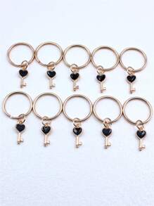 10pcs Enamel Heart Key Charms Pendant Keychains - Black - View 2