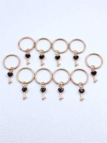 10pcs Enamel Heart Key Charms Pendant Keychains - Black - View 3