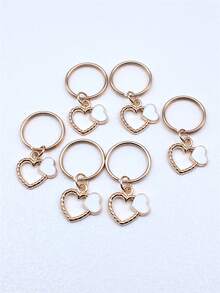 6入組愛心掛飾鑰匙圈 - 白色 - 查看 3