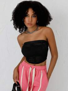 SHEIN 鏤空短款抹胸上衣 - 黑色 - 查看 4