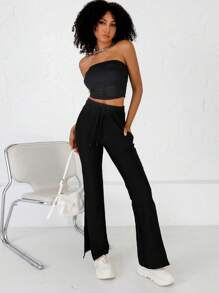 SHEIN 鏤空短款抹胸上衣 - 黑色 - 查看 7