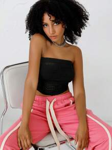 SHEIN 鏤空短款抹胸上衣 - 黑色 - 查看 8