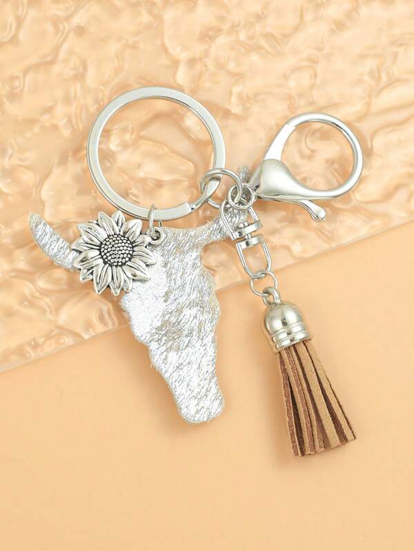 Tassel & Bull Head Charm Keychain SHEIN USA