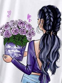 SHEIN LUNE Áo thun nữ Con số Giải trí - trắng - Xem 3