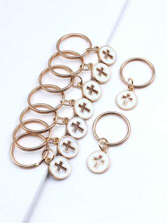 Set de 9 piezas Colgantes con forma de cruz esmaltada de 15x12mm con baño de oro KC, anillo de alambre redondo de 20mm de diámetro exterior sin cadena, llavero, regalo, recuerdo, accesorio para coche, dije para bolso, accesorio escolar, gótico, Y2K