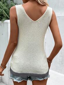 SHEIN LUNE Chevron Pattern Pointelle Knit Sweater Vest