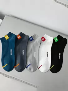 5pairs Men Letter Graphic Ankle Socks