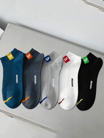 Hombres 5 pares Calcetines tobilleros con estampado de letra