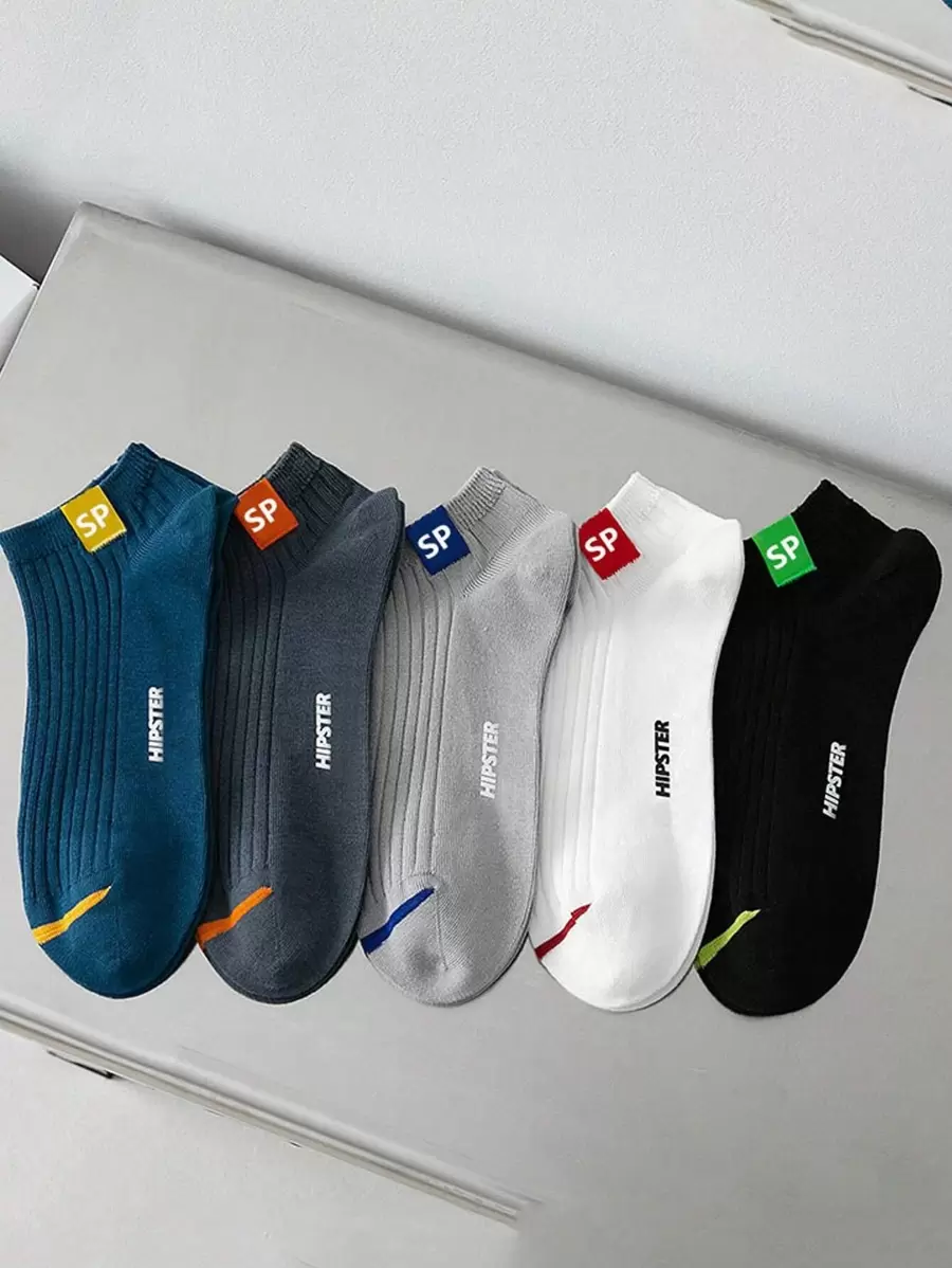 5pairs Men Letter Graphic Ankle Socks
