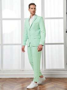 Manfinity RebelGame Men Solid Blazer & Suit Trousers Set - Mint Green - View 5