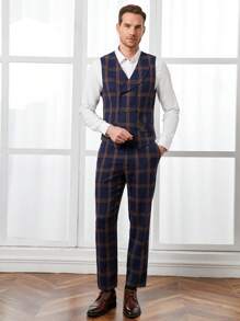 Manfinity NiteLyfe 男士棉格紋印花馬甲西裝外套和褲子無襯衫 - 彩色 - 查看 2