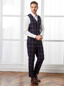 Manfinity NiteLyfe 男士棉格紋印花馬甲西裝外套和褲子無襯衫 - 彩色 - 查看 6