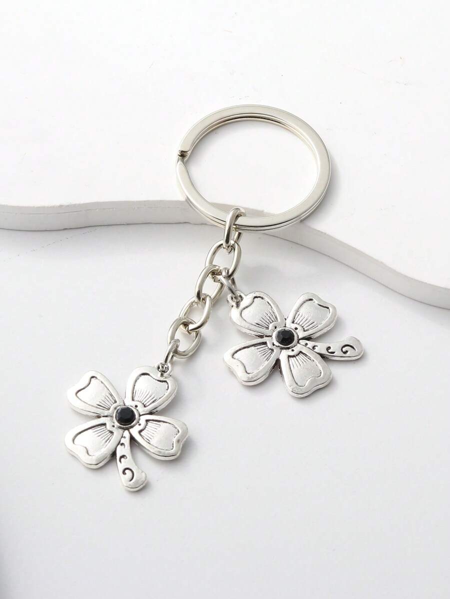 Móc khóa quyến rũ cỏ ba lá - Bạc - Xem 1