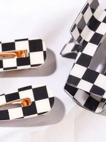 Checkered Hair Claw & 2pcs Hair Clip - Multicolor - View 3