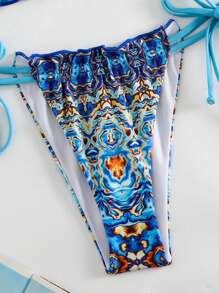 SHEIN Swim Summer Beach Allover Print Halter Triangle Bikini Set - Multicolor - View 7