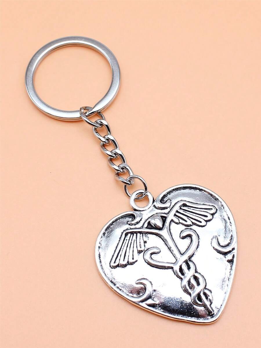 1pc Caduceus Medical Symbol Pendant Keychains - Antique Silver - View 1
