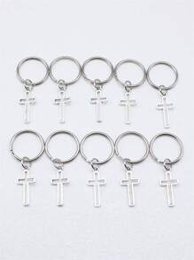 10 件/套 11x24 毫米空心十字架饰物吊坠钥匙扣 20 毫米外径圆线钥匙圈无链钥匙扣汽车配件包饰学院风可爱哥特 Y2k