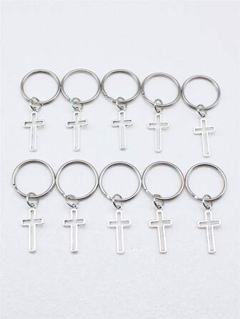 10 件/套 11x24 毫米空心十字架饰物吊坠钥匙扣 20 毫米外径圆线钥匙圈无链钥匙扣汽车配件包饰学院风可爱哥特 Y2k