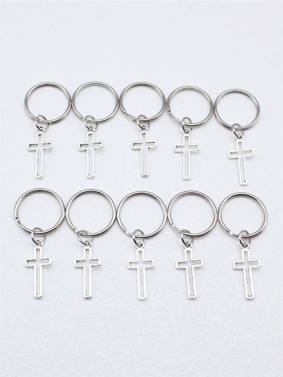 10 件/套 11x24 毫米空心十字架饰物吊坠钥匙扣 20 毫米外径圆线钥匙圈无链钥匙扣汽车配件包饰学院风可爱哥特 Y2k