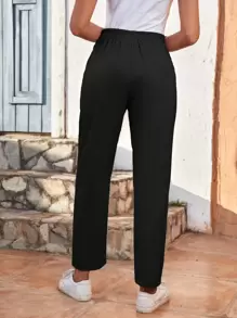 SHEIN Frenchy Solid Slant Pocket Trousers - Black - View 2