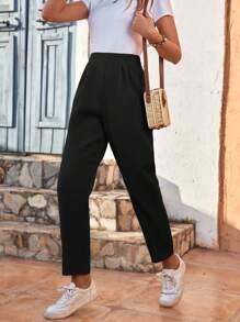 SHEIN Frenchy Solid Slant Pocket Trousers - Black - View 4