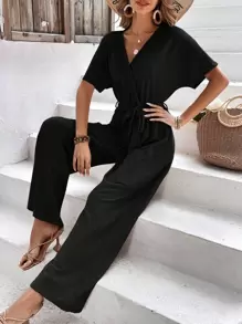 SHEIN Frenchy Áo liền quần nữ Thắt lưng Trọn gói màu trơn Giải trí - màu đen - Xem 4