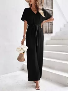 SHEIN Frenchy Áo liền quần nữ Thắt lưng Trọn gói màu trơn Giải trí - màu đen - Xem 5