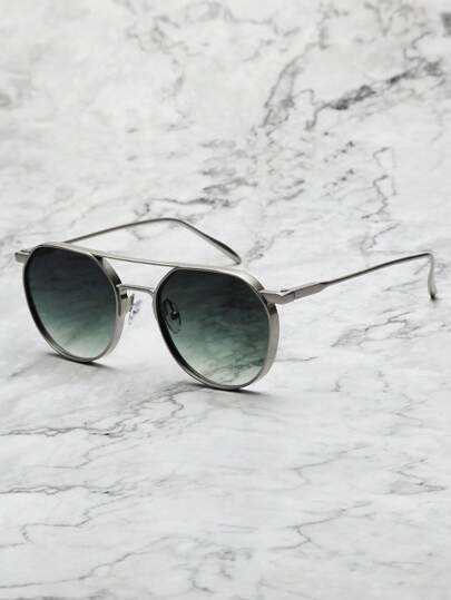 Gafas de sol con marco de metal y lente degradada para hombre - Gafas de sol elegantes, accesorios para la playa, para verano, playa, viajes y al aire libre