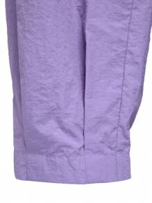 Denimoi Solid Drawstring Waist Flap Pocket Belted Cargo Trousers - Lilac Purple - View 6