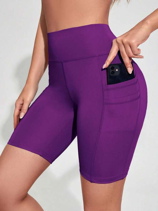 Yoga Basic Wideband Waist Biker Shorts With Phone Pocket SHEIN USA