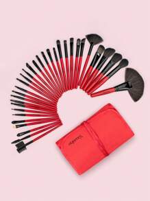 yuwaku 易于使用的化妆刷套装，32支字母图案双面化妆刷，带收纳袋，适合初学者，化妆刷套装，化妆刷套装，化妆刷套装，全套化妆刷，化妆刷套装，全套化妆工具，化妆刷套装，化妆刷套装，化妆礼盒套装 - 紅色 - 查看 2