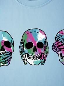 男士骷髅頭圖案T恤 - 藍色 - 查看 3